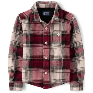 The Children's Place Toddler Boys Long Sleeve Plaid Luxe Cozy Knit Button Up Shirt Red 3T
