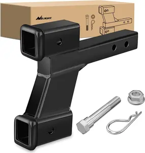 Nilight Trailer Dual Hitch Extender for 2 Inch Receiver with 2" 6" Rise or Drop with Bolt Nut Clip 10,000 lbs Capacity Adjustable Extend 8" 10" Length Matte Black Powder Coated Boat Fenders Boating Accessories