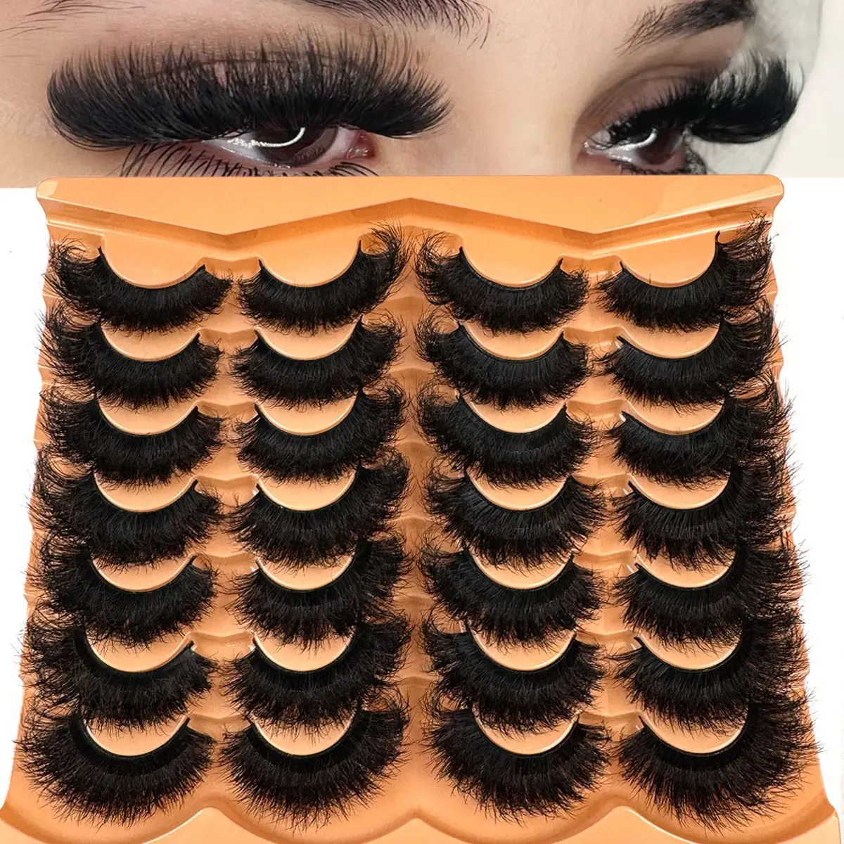 14 Pairs Dense Curled False Eyelashes, Natural Soft Fluffy Realistic Artificial Mink Lashes, 3D Dramatic Messy Mink Lashes Reusable Makeup Extensions Synthetic Lashes