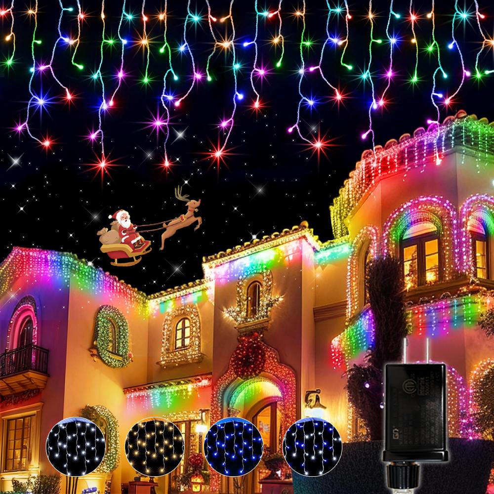 Smart RGB Icicle  Outdoor 20Ft 240LEDs 48 Drops, APP & Remote Control Music Sync Christmas Roof Icicle ,  Millions of Functions,  Clear Wire,Timer, Brightness Adjustable, Color Changing lights lampara