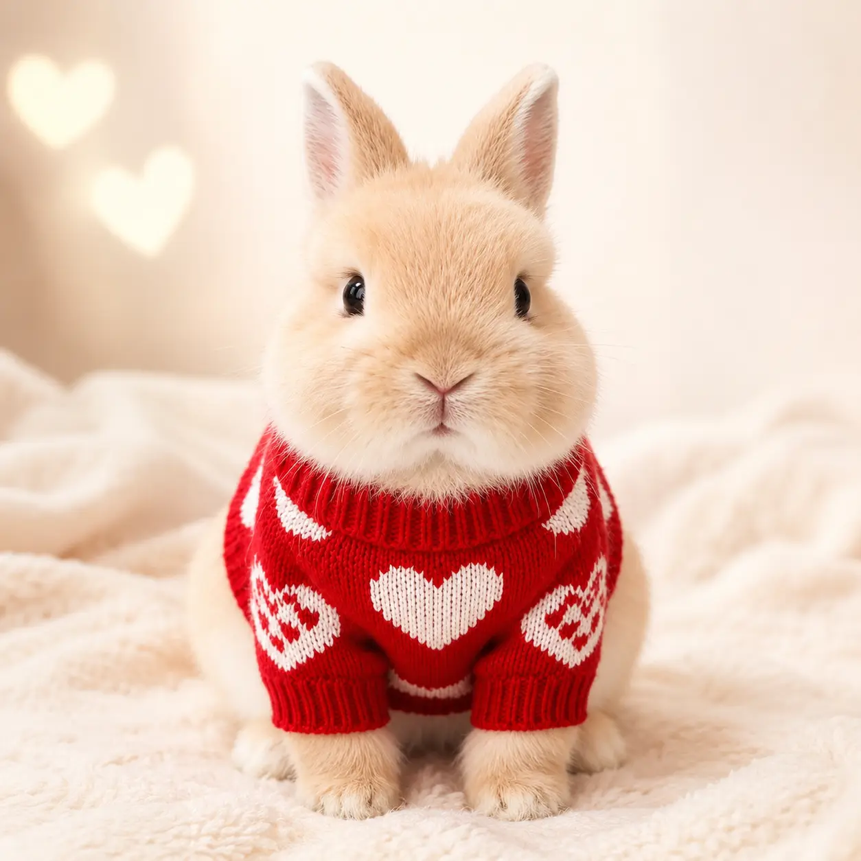 Zoomie Zone Cute Rabbit Red Heart Knit Sweater - Warm Acrylic Small Animal Pet Clothing, XS/S Sizes for Bunnies, Winter Christmas Outfit