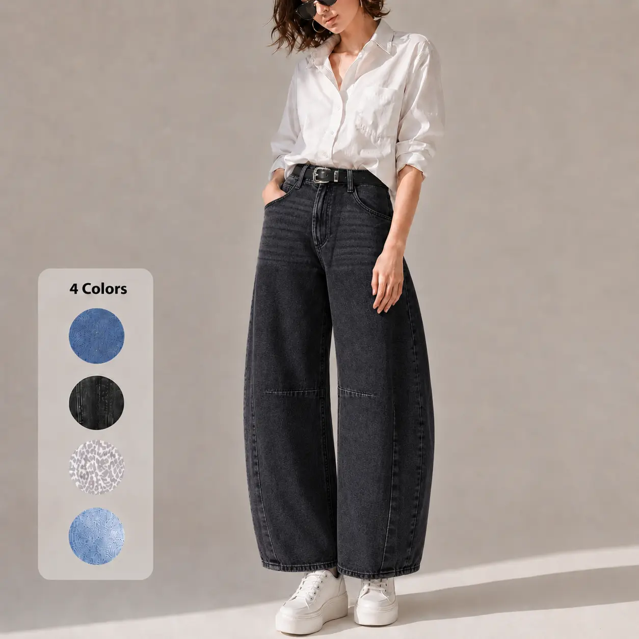 BlueMoment Women’s High-Waisted Black Barrel Jeans - Lady’s Basic Minimalist Balloon Baggy Wide Leg Denim Bottoms, Curvy-Friendly Casual Streetwear, Balloon Baggy Jeans, Jeans For Women