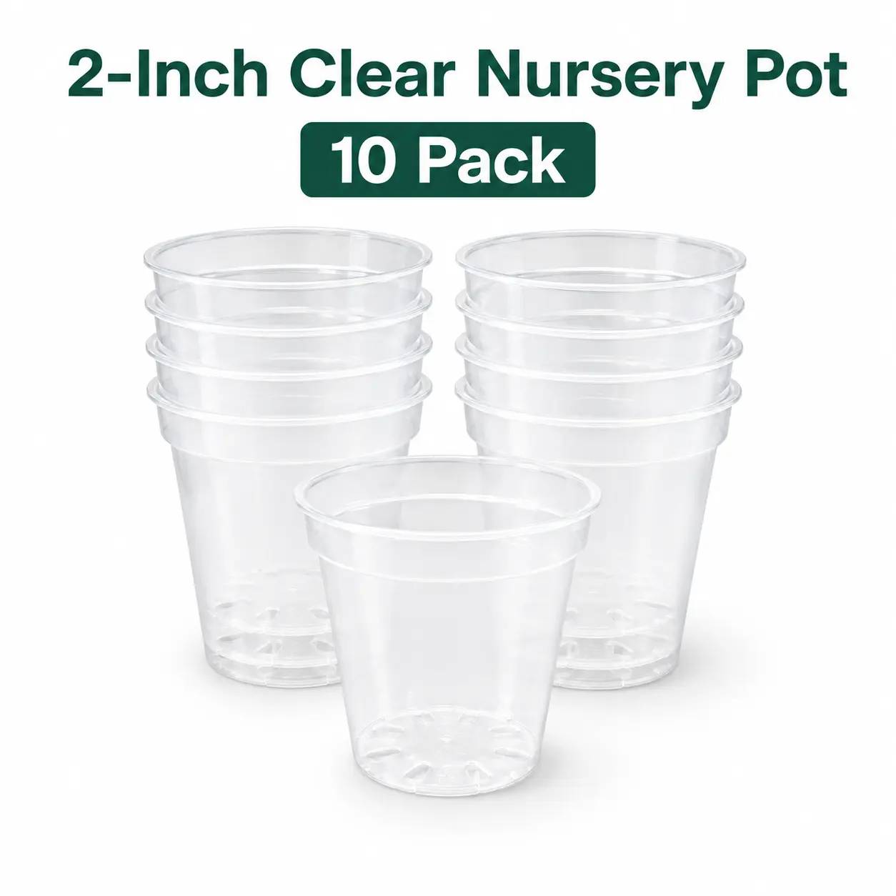 2-Inch Clear Nursery Pots with Drainage Holes | 10 Pack or 25 Pack Mini Plastic Starter Pots for Seedlings, Cuttings, Tissue Culture & Succulents