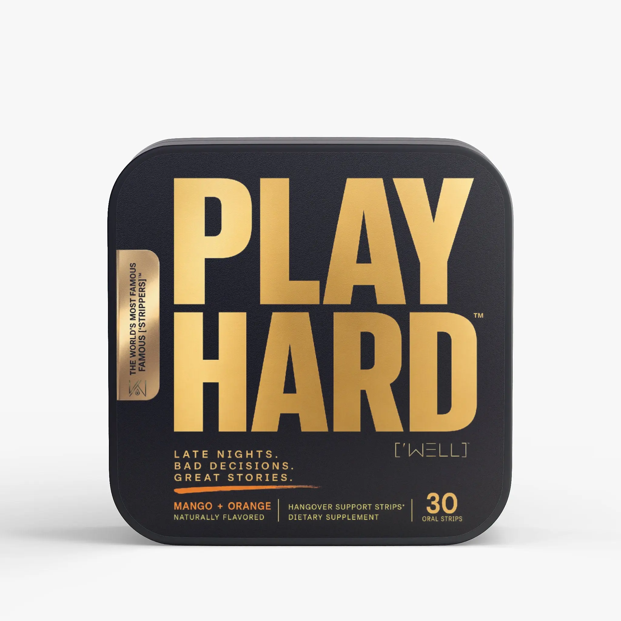 PLAY HARD Hangover Strips by ['WELL] – Mango-Orange Flavor, 30 Fast-Dissolving Oral Strips for Hangover Relief & Liver Support, Gluten-Free, Vegan Friendly