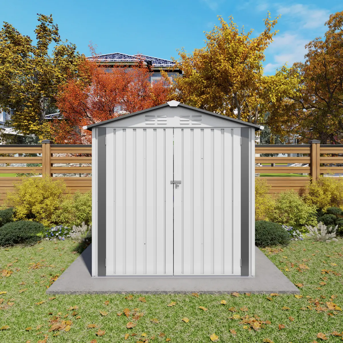 [LuckyNote] 6X3.6FT Metal Storage Shed,Tool Shed with Peaked Roof Waterproof with Clear Window and Lockable Door Compact Tool Shed for Garden, Backyard,Patio,Sundries and Bike Storage, White