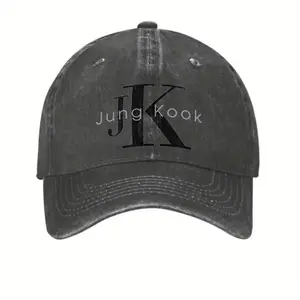 Jungkook JK CK Logo Vintage Washed Denim Baseball Cap - Adjustable Unisex Dad Hat for Men & Women, Retro Casual Streetwear, Outdoor Sports Sun Protection, Travel Gift Accessory