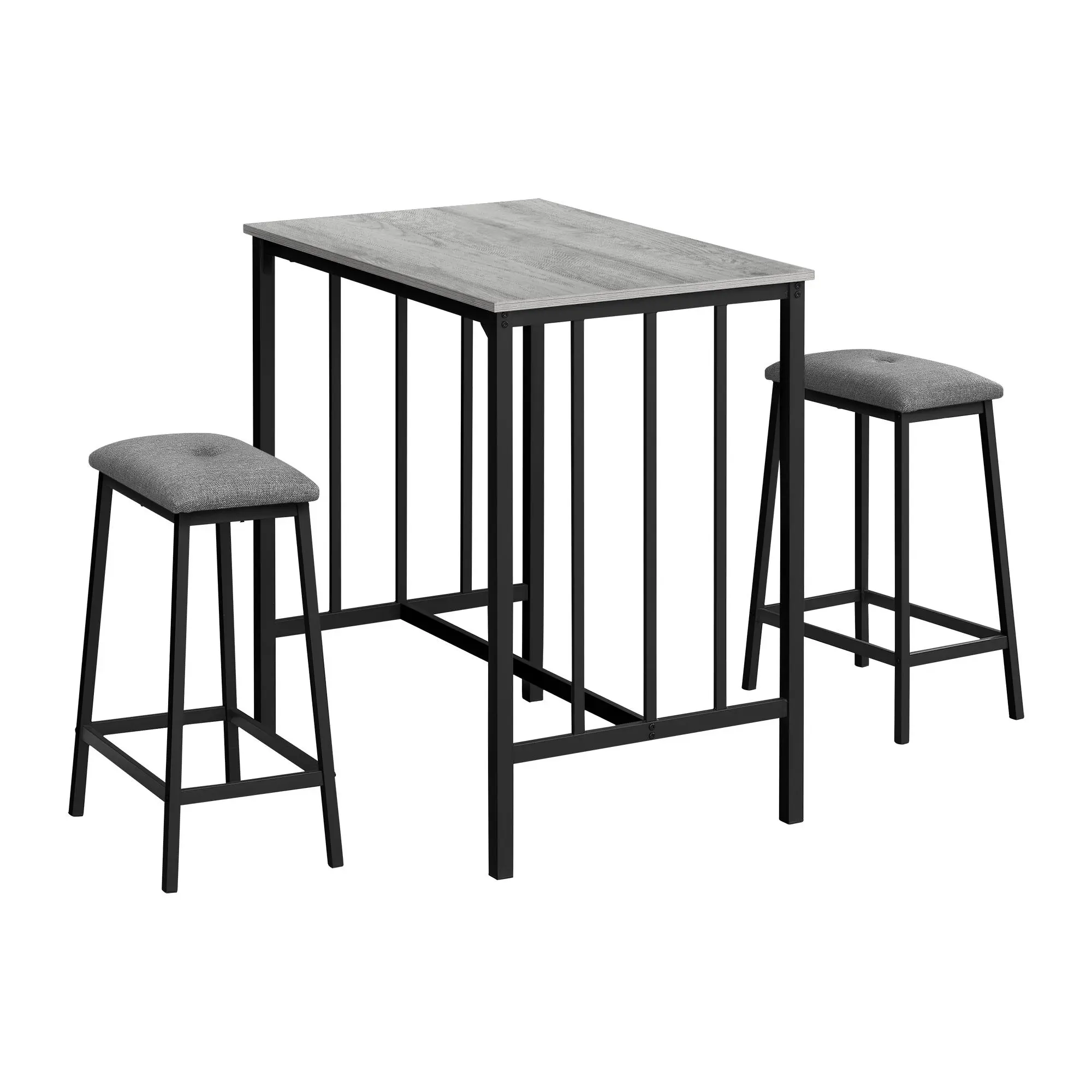 【GOOGREAT】Dining Set, 3pcs Set, Counter Height, 36" Rectangular, Small, Kitchen, Grey Laminate, Black Metal, Contemporary, Modern