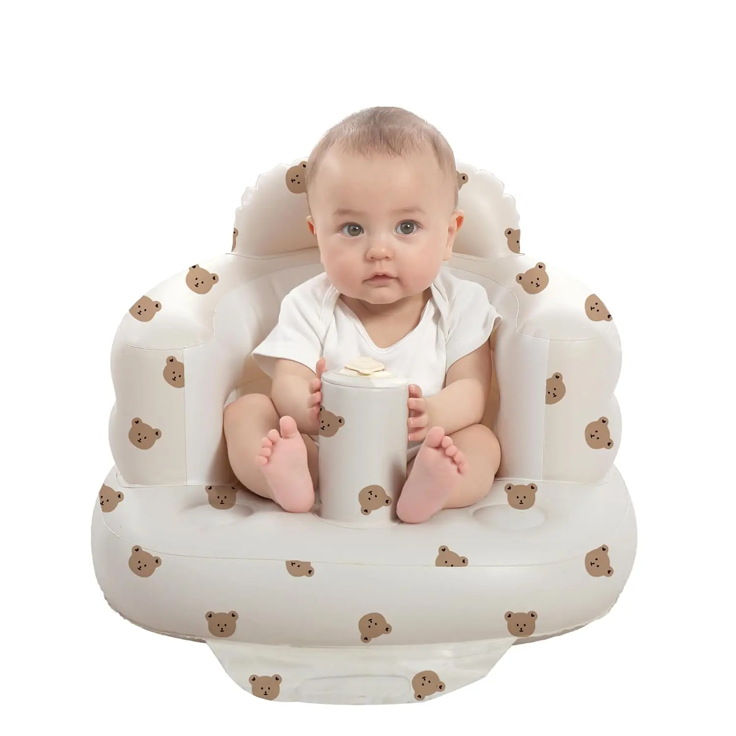 3-36 Months Baby Inflatable Seat with Built-in Air Pump Baby Floor Chair Bumbo Chair for Learning to Sit Feeding Camping Bear Shape