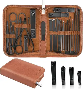 Professional Manicure Set for Men and Women, 26 in 1 Nail Clipper Kit Stainless Steel Manicure Kit,Nail Care Tools with Luxurious Travel Case (Brown)