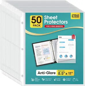 KTRIO 50 Pack Sheet Protectors for 3 Ring Binder, Non Glare Clear Page Protector, Plastic Document Sleeves Fits Standard 8.5 x 11 Paper, Top Loading, Acid Free
