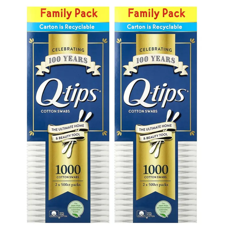Q-tips Cotton Swabs, Family Pack, 2 Pack, 500 Swabs Each