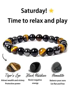Agate Tiger Eye Stone Bracelet, Guardian Charm Beaded Jewelry, Strong Protection, Calm Emotions, Enhance Decision Making, Gift for Friends, Healing Crystal Bracelet
