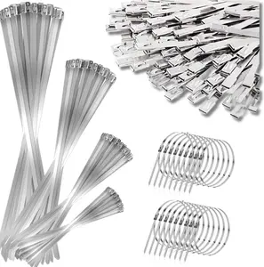 150Pcs 304 Stainless Stee Metal Zip Ties,4 Size Of 11.8/9.8/7.8/6Inch Multi-purpose Metal Cable Ties-Suitable for Outdoor Chain Link Fence and Exhaust Wrap