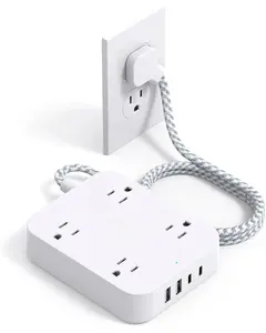 Flat Plug Extension Cord,  5ft Power Strip with 4 USB Ports Desk Charging Station for Office School Travel Dorm Room Essentials, ETL Listed