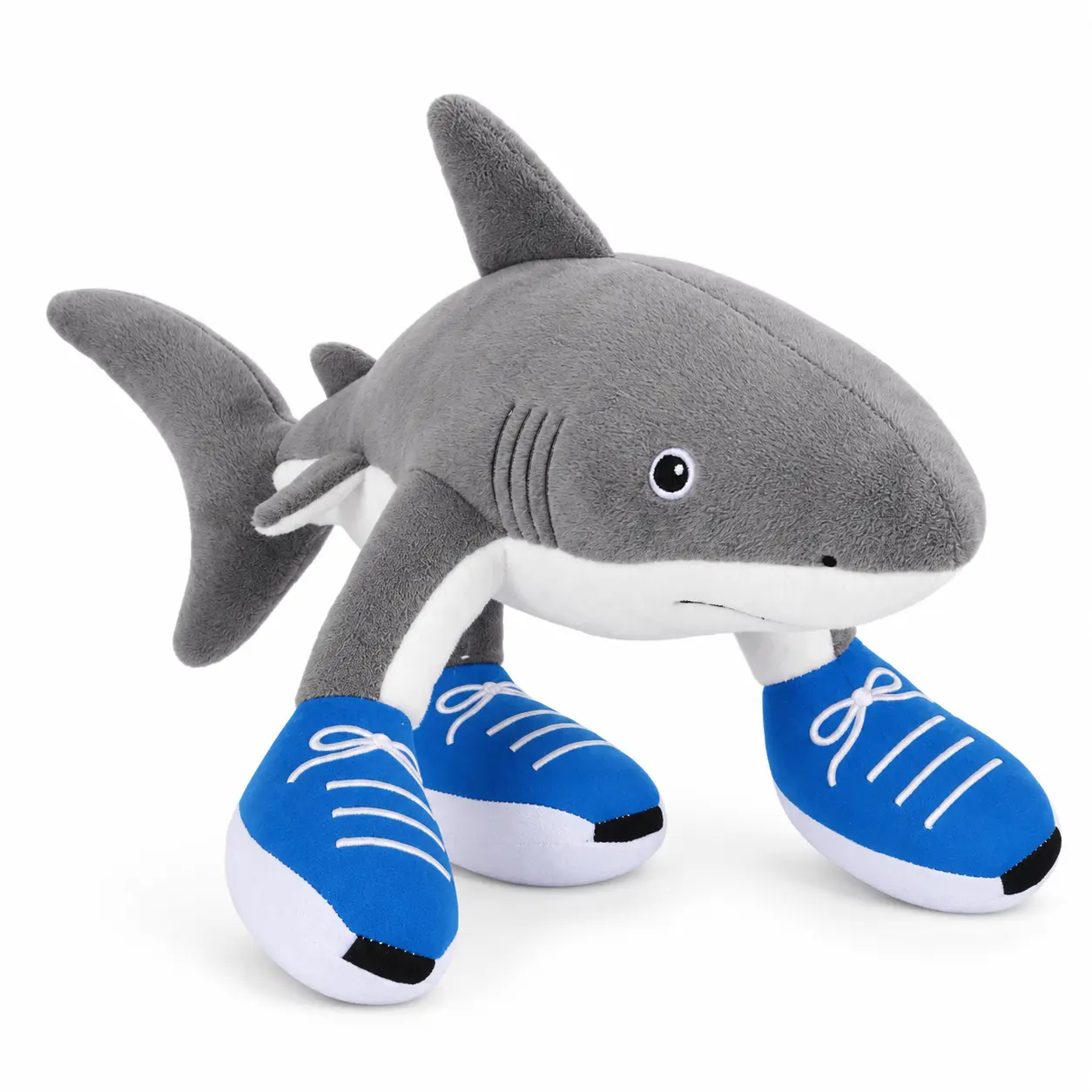 Gray Sea Animal Plush Toy with Blue Shoes, Soft Stuffed Character Doll, Cute Collectible Toy for Bedroom Desk Shelf Decor, Novelty Birthday Christmas Gift for Kids Teens Adults and Collectors