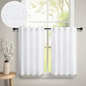 White Kitchen Cafe Curtains 24 Inch Length for Small Window Treatments 2 Panels Set Back Tab Pocket Top Tier Curtains Semi Sheer Linen Short Bathroom Curtain for Closet Door Coverings 30x24 Long