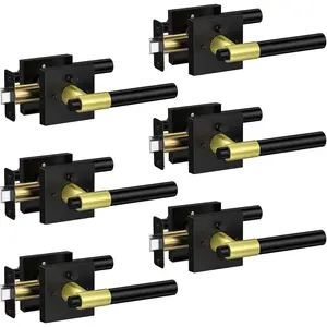 Black and  Door Handles Interior with Lock, Zinc Alloy Modern  Lever Door Knobs Interior for Bedroom & Bathroom, Reversible for Left or Right-Handed, 6 Pack