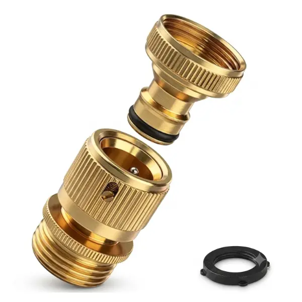 Garden Hose Quick Connect Fitting, 3/4 Inch GHT Solid Brass Quick Release Hose Connector, Leak-Proof Hose Quick Connect Fittings up to 200 PSI, Heavy Duty Male & Female Set