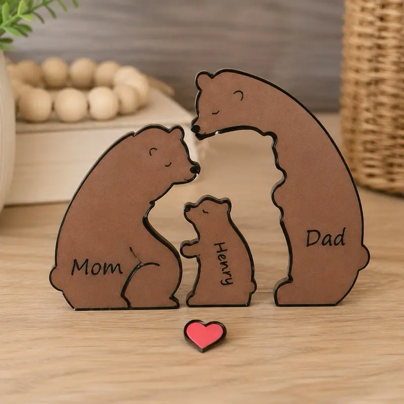 Home Decor 3-Piece Family Bear Statues Set - personalized - Painted Artistic Ornaments, Articulating Animal Figurines, Decorative Sculptures