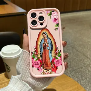 Virgin Mary flower pattern mobile Phone case for iPhone Samsung 17Pro Max Air 16 15Plus 14 13 12 11 XR XS Galaxy S25 S24 S23 S22 A71 A56 A55 A54 A53 A52 cases, sturdy mobile phone case tpu smartphone protective cover, Virgin Mary case.NN53