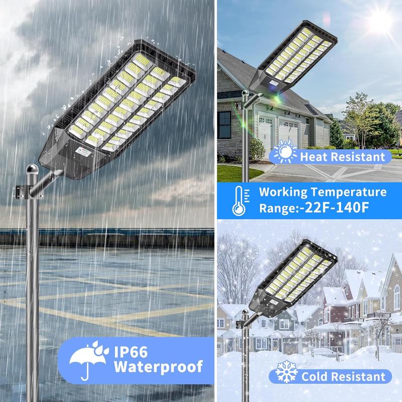HYKOONT 9000 Plus Large Solar Street Light Super Bright Flood Lights Outdoor Solar Parking Lot Lights Dusk to Dawn Outdoor Lighting Motion Sensor and Remote Control