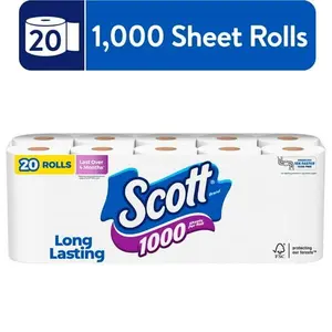 Scott 1000 Sheet Rolls - 20 Long Lasting Rolls of Toilet Wipes for Lasting Convenience