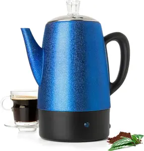 Percolator Coffee Pot Electric 10 Cup, Stainless Steel Coffee Maker, Coffee Percolator Electric With Keep Warm Function, 10 Cups Stainless Steel Perculator With Basket (Shiny Blue)