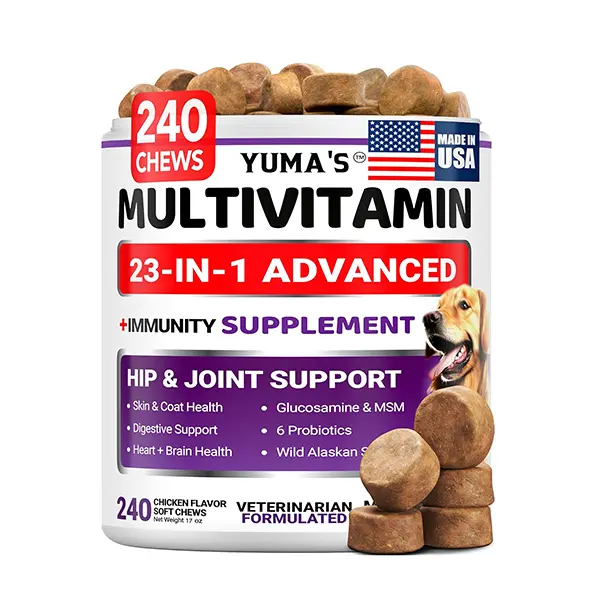 Dog Multivitamin Chews with Glucosamine, 240 Daily Dog Vitamins & Supplements for Puppies & Senior Dogs, Supports Hip & Joint, Immune, Skin, Heart, Digestive Health & Probiotics