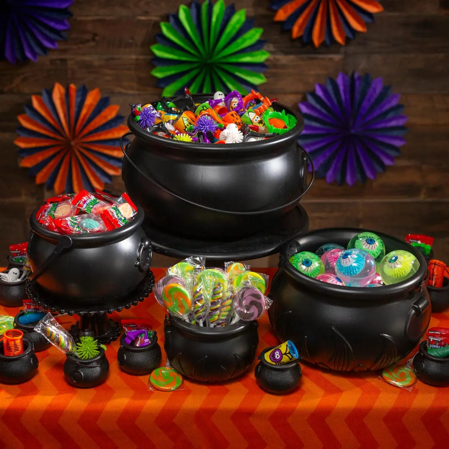 Lightweight Molded Plastic Stackable Nesting Cauldron Set - 15 Pcs, Multiple Sizes Vary 2.75"-12.75", Halloween Festive Decor Gifts for Home & Party Supplies