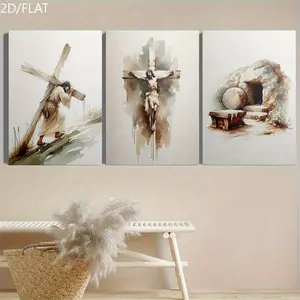3pcs Wall Art Set, Easter  Resurrection Poster, Baptism Bible He Is Risen Print, Christian Art Scripture, High-Quality Printed Indoor Home Wall Decor, Handmade Wall Decoration, Winter Theme Painting, Rustic Decor Enthusiast