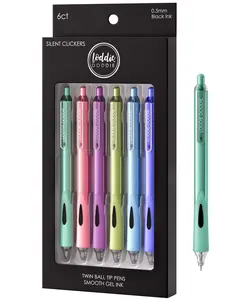 6ct Roller Gel Pens - Silent Clickers - Multi Color - Black Ink
