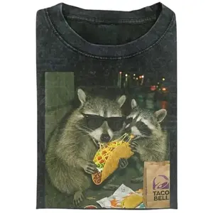 Funny Raccoon Graphic Shirts – Retro Taco Eating Animal Tee, Cute Streetwear Gift for Men Women