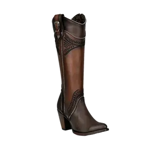 Cuadra Ladies Damasco Chocolate Embroidery Round Toe Boots CU583