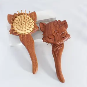 Tamarind Wood Comb Cushion Massage Comb, Detangling Hair Brush for Damaged Hair, Relaxing Head Care for All Hair Types