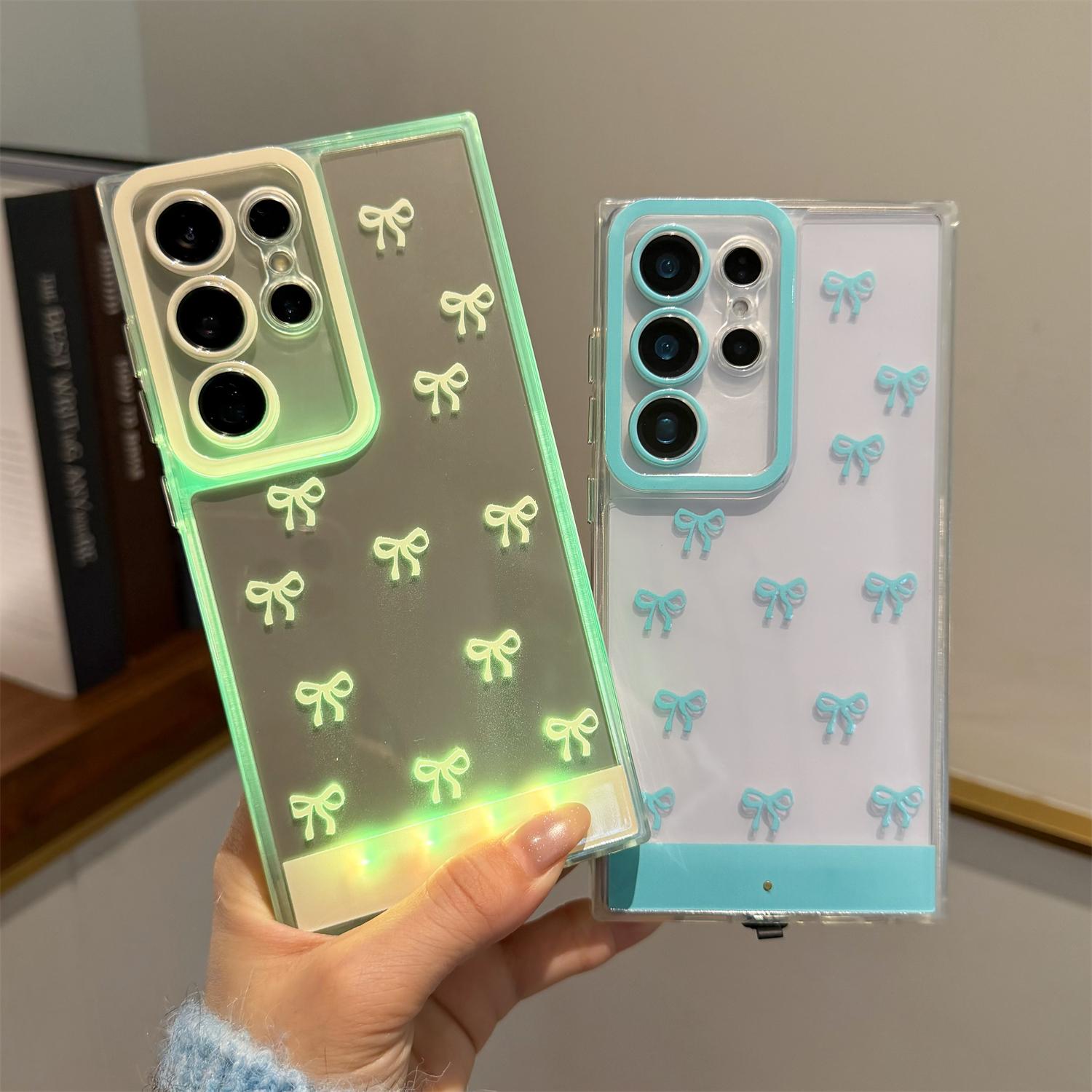 Light up Phone Case for Samsung Galaxy S26 s25 s24 Ultra Plus, Vibrant LED Bowknot Phone Case, Built-in LED Colorful Glowing Cell Phone Cover