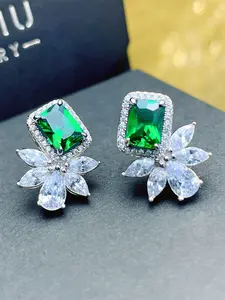 1 Pair Luxury Green Cubic Zirconia Stud Earrings For Women Wedding Jewelry Valentine's Day Gift
