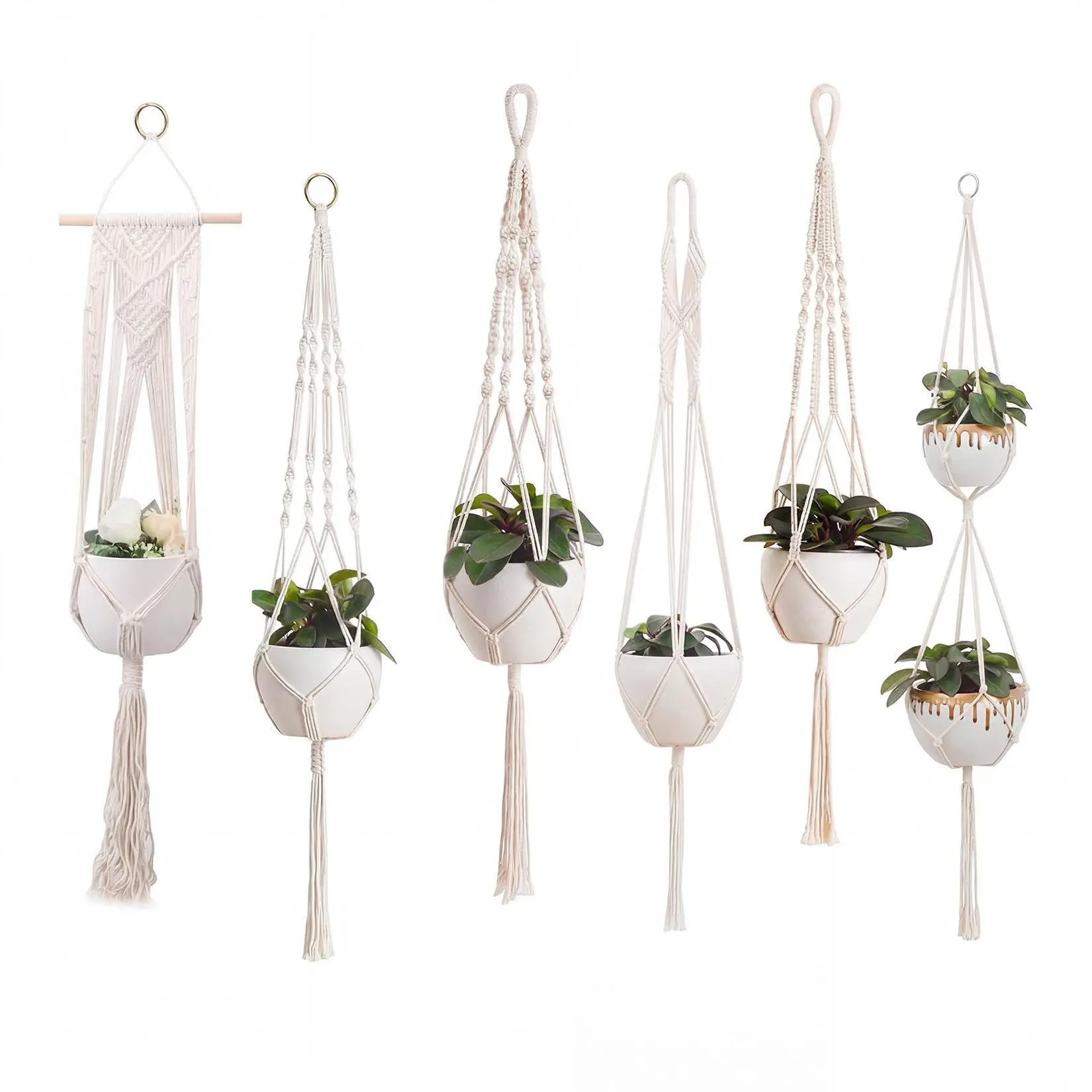 GAOMON Boho Decor 6-Pack Macrame Plant Hangers for Indoor Plants, White