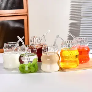 6-Pack Heat-Resistant,Striped,Glass Mug ，Includes glass straw, safe for hot and cold beverages. Ideal for milkshakes, juices, iced drinks, parties, and holiday gatherings. Drinkware Cloud