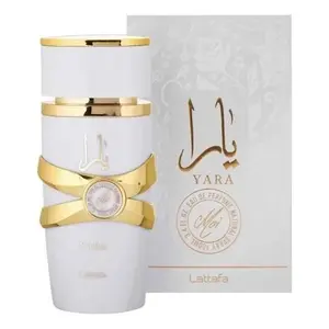 Lattafa Yara Blanco for Women EDP 100 ml - Elegant Design in White Container with Gold Accents and Decorative Borders