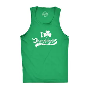 I Clover Shenanigans Tank Top Funny Shirt for Saint Patricks Day St Patty Outfit Funny Workout Shirt for Men with Plus Sizes Saint Patrick's Day Tank Top for Men Funny Drinking Sleeveless Tee Novelty Tank Tops Green