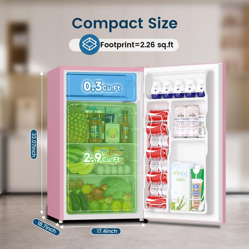 BANGSON 3.2 Cu.Ft Mini Fridge with Freezer Compact Energy-efficient Refrigerator Single Door Quiet Adjustable Temperature Small Drink Garage Room Portable Gift Idea, Christmas Gift Pink