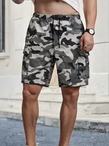 Men’s summer camouflage cargo shorts — straight-leg work shorts made from a structured fabric with three-dimensional large pockets. Outdoor functional design suitable for everyday wear, streetwear, and hiking/outdoors. Casual everyday wear. Menswear