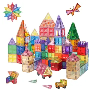 AFUNX Magnetic Tiles, 102PCS Magnet Building Blocks with 2 Cars, 3D Diamond Magnetic Blocks, Construction Stem Toys for Kids, Educational Toys for Boys Girls Ages 3 4 5 6 7 8 (102 PCS) building  kits magnetic blocks construction toy building set