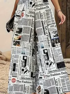 Women's Casual Elegant Loose High Waisted Wide Leg Pants, Patterned Temperament Design, Comfortable and Stylish Bottoms for Daily Wear