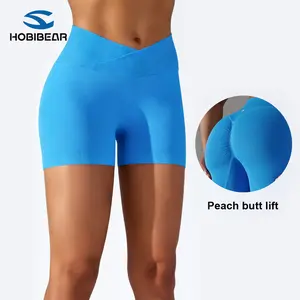HOBIBEAR Women's High-Waisted Crossover Shorts - Crossback Cut, Scrunch Booty Lift, Snatched Fit, Breathable Athletic, Athleisure Casual Bottoms for Gym, Running, Athleisure Casual Shorts, Breathable Athletic Shorts