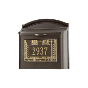 Whitehall Locking Wall Mailbox with Frank Lloyd Wright Coonley Personalized Plaque, Secure Mailbox with Custom Address Numbers, Outdoor Wall Mount Mailbox