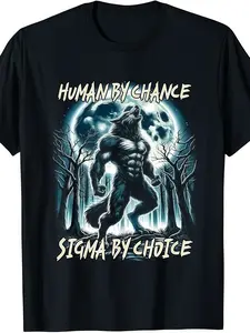 Men'S Retro Pattern T-Shirt - "Life Is Accidental, Choose The Wolf And The Moon" Wolf And Moon Design - Casual Short Sleeve Summer Top - Machine Washable Black Humor Shirt - Men'S Gift of Choice, Fun Apparel, Bold Text Design, Regular Fit