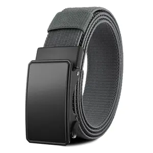 Men’s nylon webbing automatic-locking belt featuring an adjustable matte black flat panel automatic buckle head; a durable, casual yet functional belt suitable for various occasions—an excellent gift for Valentine’s Day and Father’s Day.