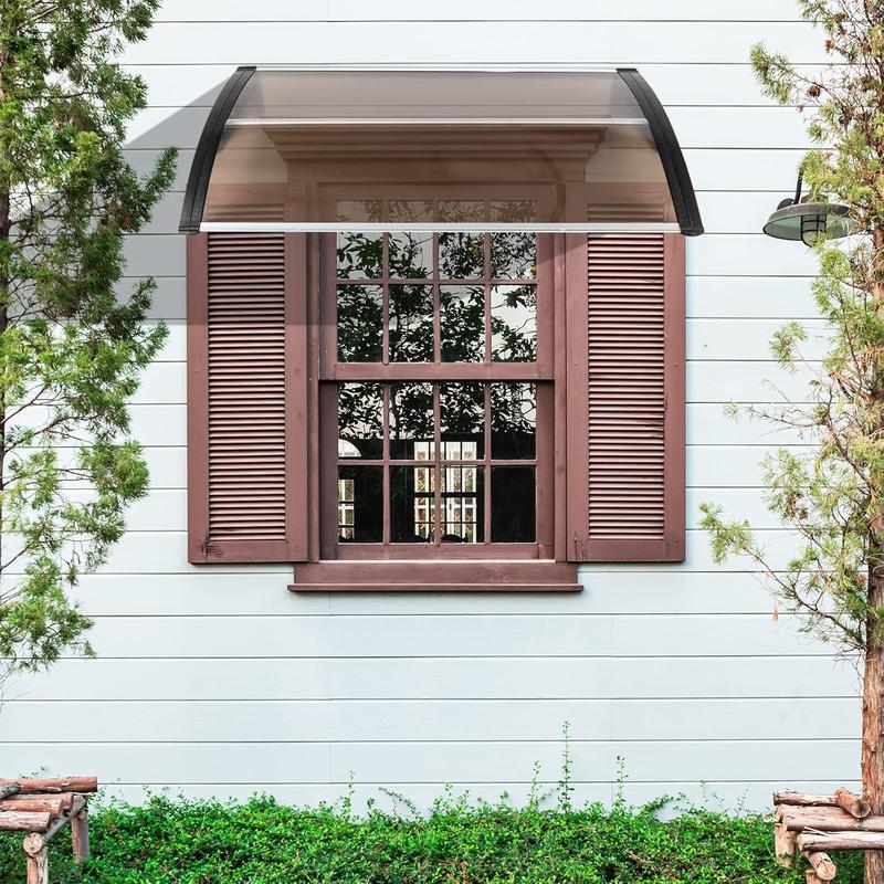 40" x 38" Window Awnings Door Canopy, Polycarbonate Cover Front Door Outdoor Window Awning Exterior, Entry Door Awning for Sun Shutter, UV, Rain and Snow Protection, Hollow Sheet,Brown Board(Upgrade)
