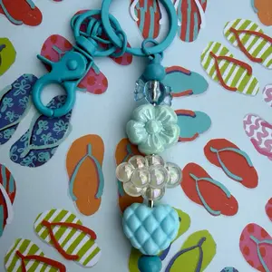 Blue Keychain with Floral and Heart Beads for Stylish Accessory